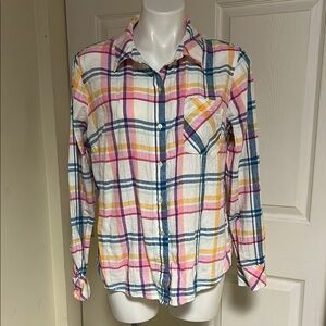 Candace Cameron Bure plaid buttoned shirt size medium Linen Blend